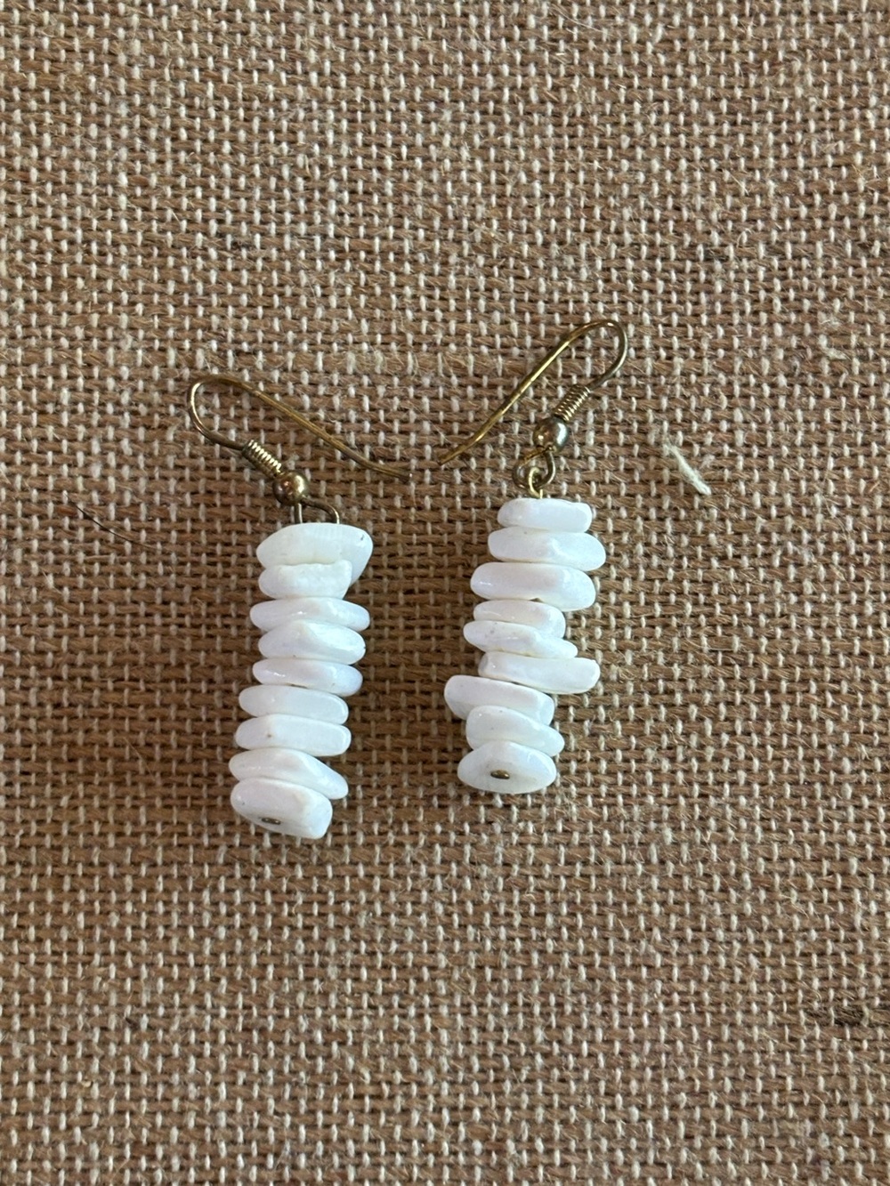 White Puka Shell Dangle Pierced Earrings